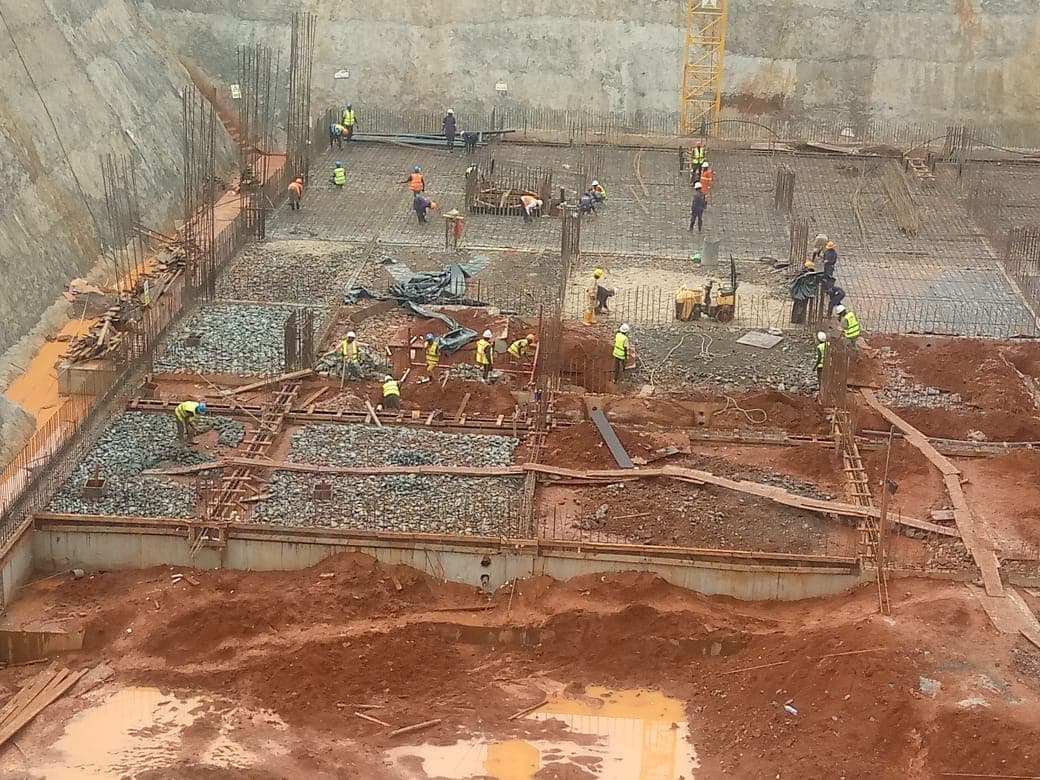 Foundation reinforcement being assembled by the site team
